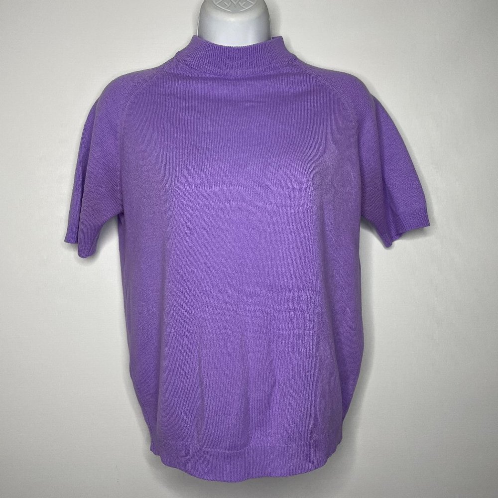 Vintage 60s Mod Full Fashioned Lavender Short Sleeve Mock Neck Sweater S…